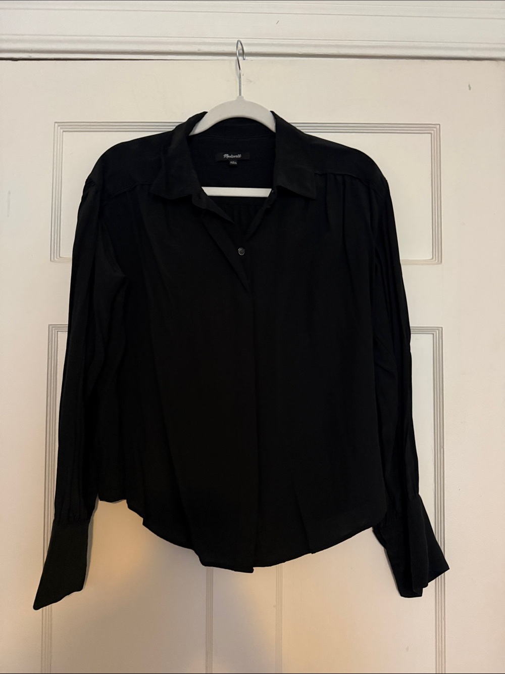 Madewell Black Double-Placket Long Sleeve Blouse